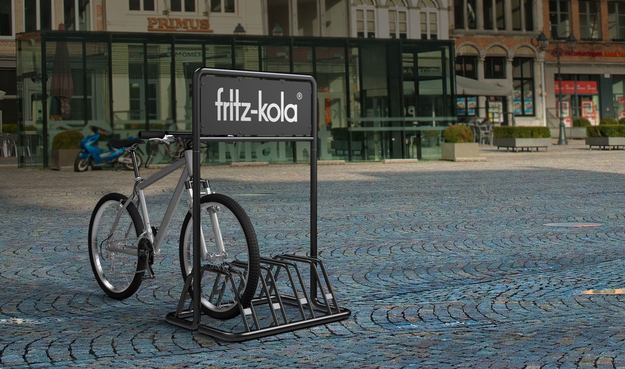 fritz kola bike parking stand as a trade marketing item