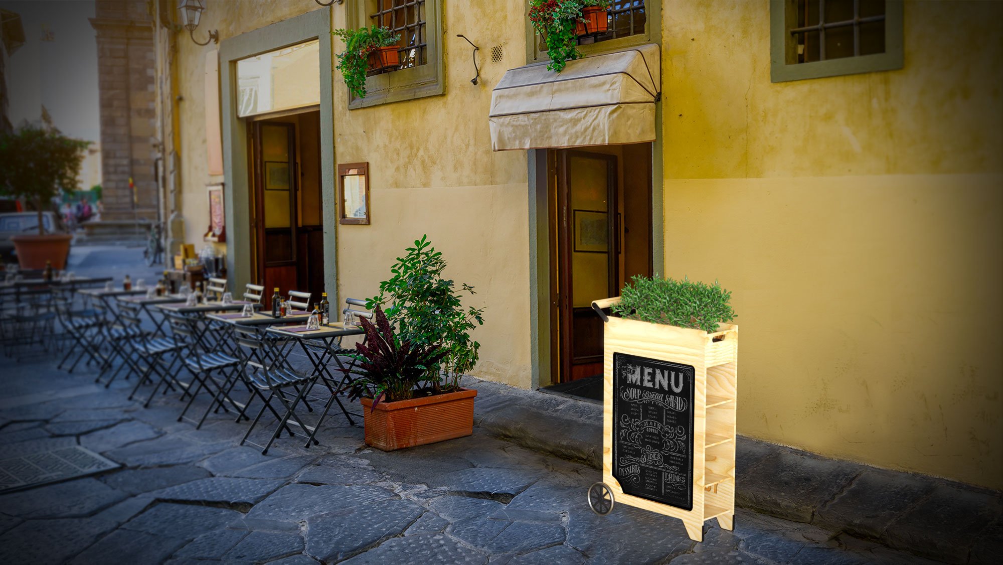 solar powered pavement stand for outdoor conscious branding
